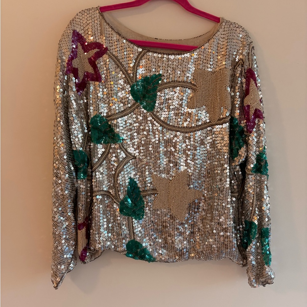 Sequin & Pearl Embellished Silver Top